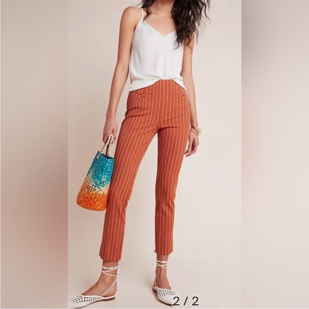 Anthropologie Rust and Red Striped Trousers
